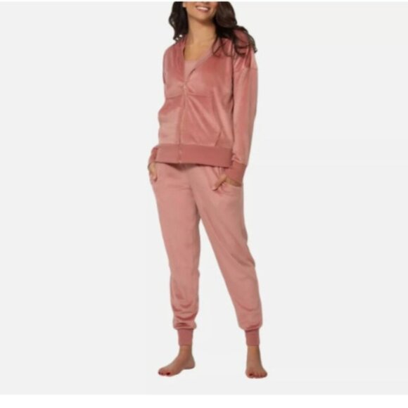 NEW Felina Womens M Hoodie Jogger Pink 2-Piece Velour Tracksuit Soft Relaxed Fit - Picture 1 of 5